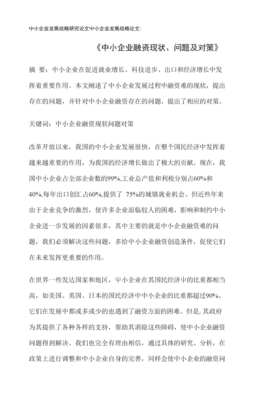 論文:《中小企業(yè)融資現(xiàn)狀、問(wèn)題及對(duì)策》
